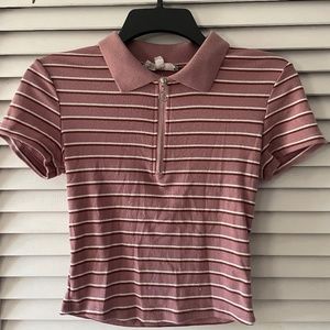 Pink Rose partial zip up shirt